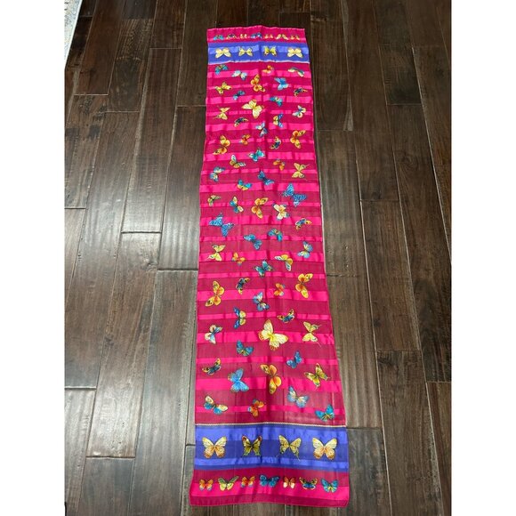 Butterfly Print Long Scarf Vibrant Pink Purple Wrap Shawl Lightweight Bohemian - Picture 3 of 7